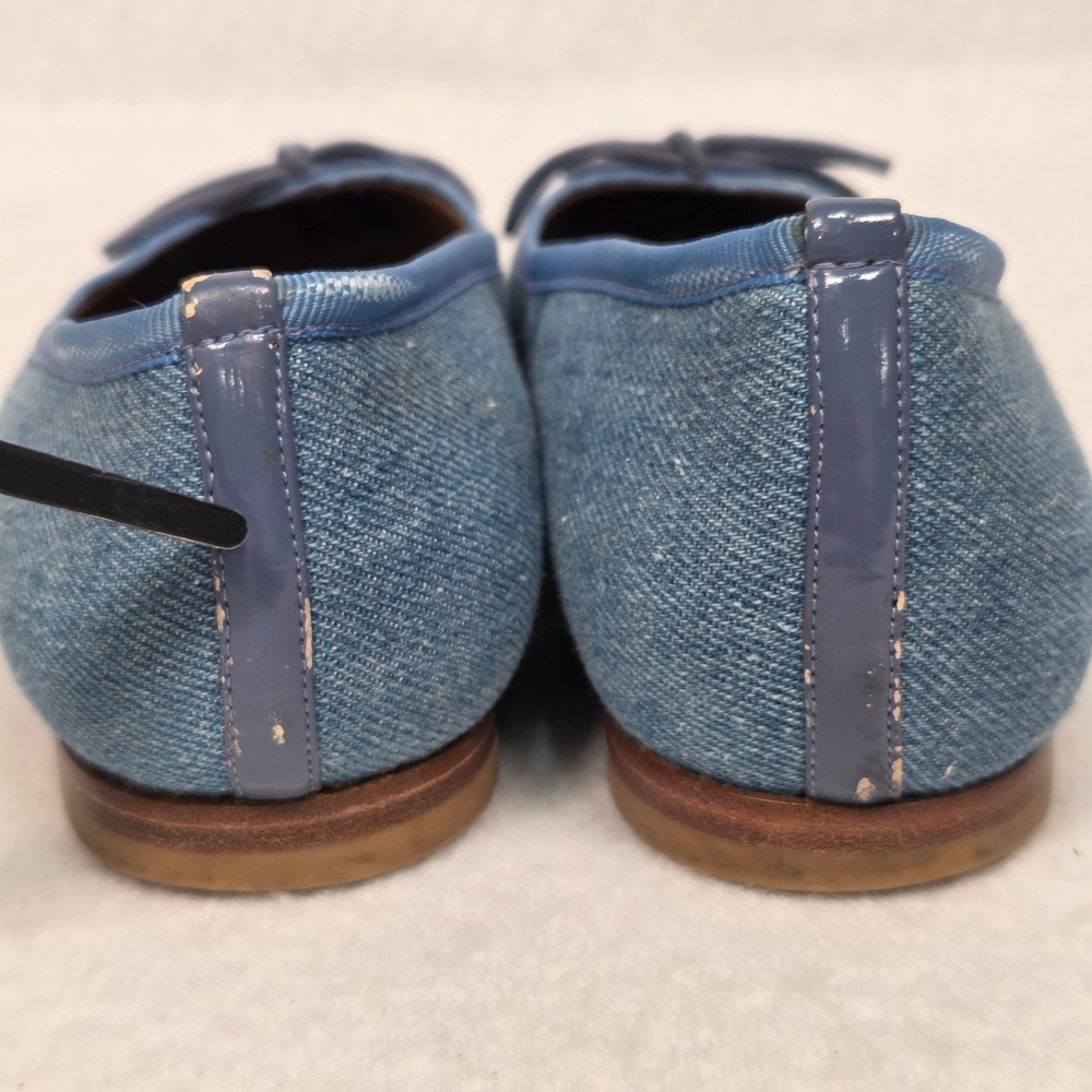 Margaux Ballet Flats Womens 8 Blue Denim Pointed Toe Bow Leather Lined Handmade - Picture 8 of 15